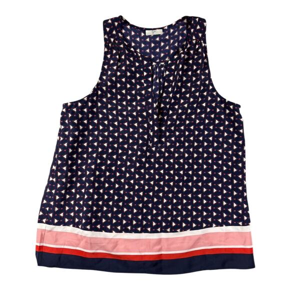 Joie Geometric Print 100% Silk Sleeveless Navy Multicolor Nautical Blouse Size M - Picture 1 of 6
